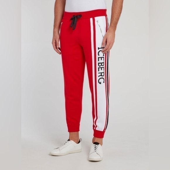 ICEBERG Red Logo Side Stripe Knitted Trousers Excellent Preowned Condition - Picture 1 of 8